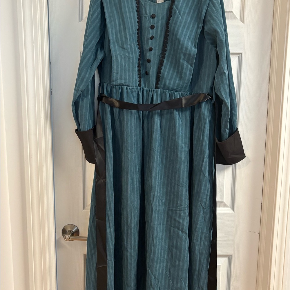 Teal and Black Striped Long Dress